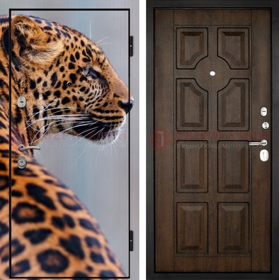 Металлическая дверь с фотопечатью леопарда ДФ-26 в Климовске