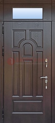 Железная дверь с фрамугой в коричневом цвете ДФГ-22 в Климовске