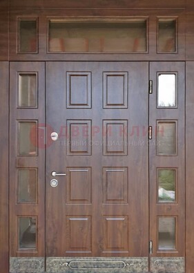 Стальная дверь МДФ со стеклом и фрамугами для дома ДФГ-29 в Климовске