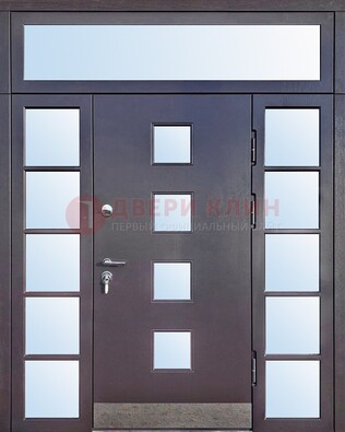 Современная железная дверь со стеклом и фрамугами ДФГ-4 в Климовске