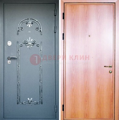 Железная дверь с ковкой ламинат внутри ДК-11 в квартиру в Климовске