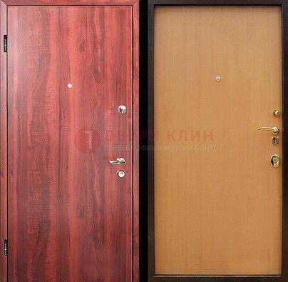 Красная железная дверь с ламинатом ДЛ-3 в Климовске