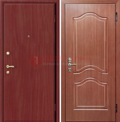 Красная металлическая дверь с ламинатом МДФ внутри ДЛ-8 в Климовске