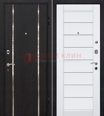 Черная входная дверь с МДФ и декоративными вставками ДМ-143 в Климовске