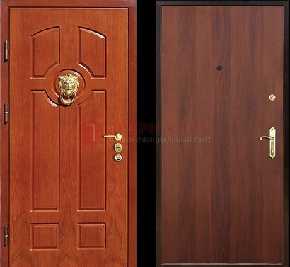 Оранжевая стальная дверь с МДФ ламинат внутри ДМ-18 в квартиру в Одинцово