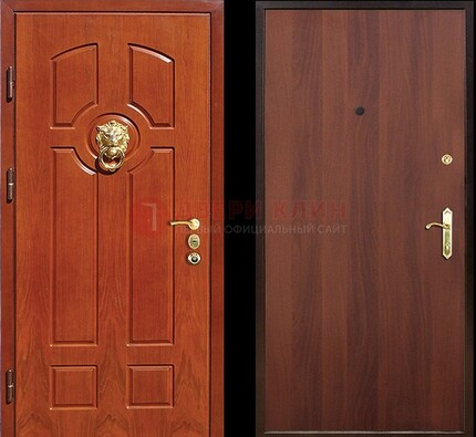 Оранжевая стальная дверь с МДФ ламинат внутри ДМ-18 в квартиру в Климовске