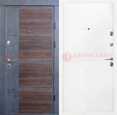 Серая с коричневой вставкой металлическая дверь МДФ ДМ-197 в Климовске