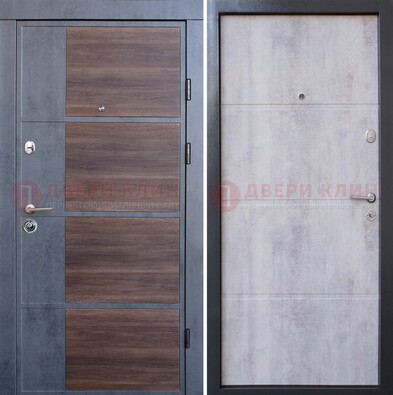 Серая железная дверь коричневой вставкой с терморазрывом и МДФ ДМ-211 в Климовске