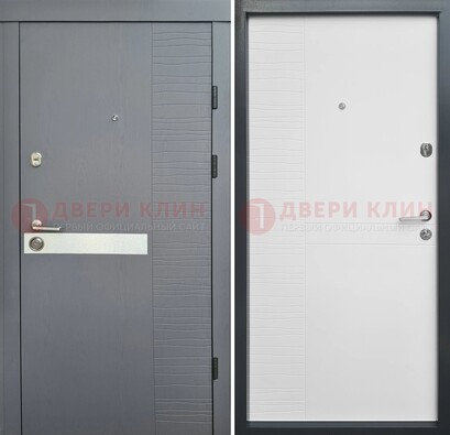 Серая металлическая дверь с белой резной МДФ панелью ДМ-215 в Кингисеппе