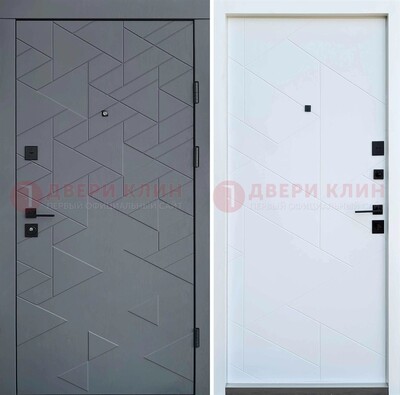 Серая металлическая дверь МДФ с узором  ДМ-224 в Климовске