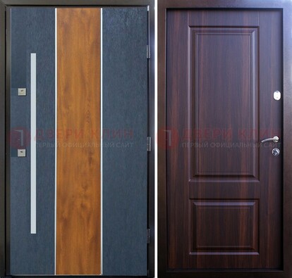 Современная входная дверь и с коричневой МДФ внутри ДМ-236 в Климовске