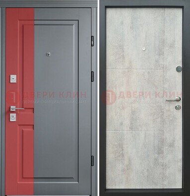 Серая с красной полосой металлическая дверь МДФ ДМ-245 в Климовске