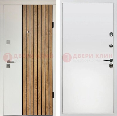Белая с коричневой вставкой филенчатая дверь МДФ ДМ-278 в Климовске