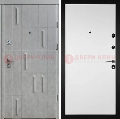 Серая стальная дверь с рисунком МДФ и внутри Белый ясень ДМ-280 в Климовске