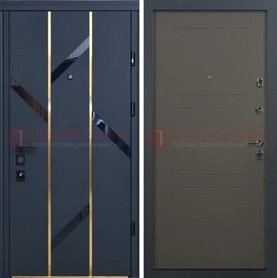 Темная металлическая дверь МДФ со стеклянными вставками ДМ-288 в Климовске