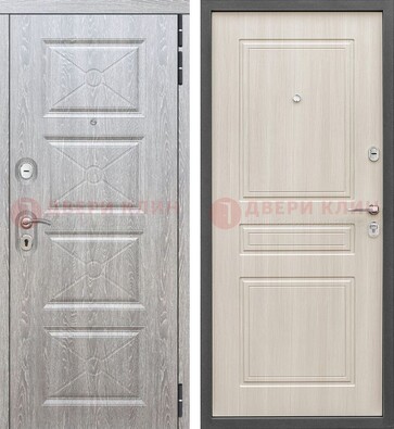 Железная серая дверь со светлой МДФ ДМ-302 в Климовске