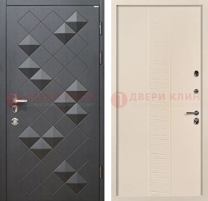 Темная металлическая дверь МДФ и фрезеровкой внутри ДМ-319 в Климовске