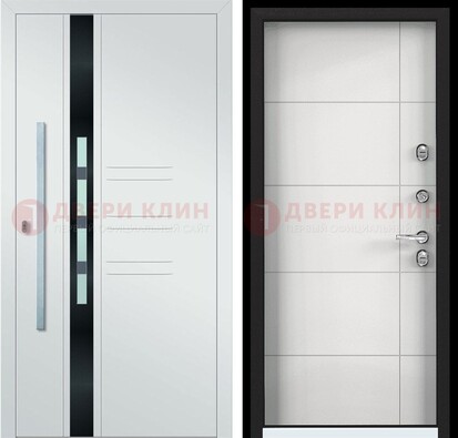 Металлическая дверь в белом цвете с МДФ ДМ-323 в Климовске