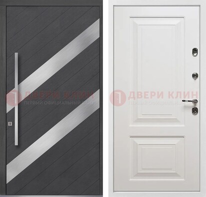 Серая входная дверь МДФ с металлическими вставками ДМ-325 в Климовске
