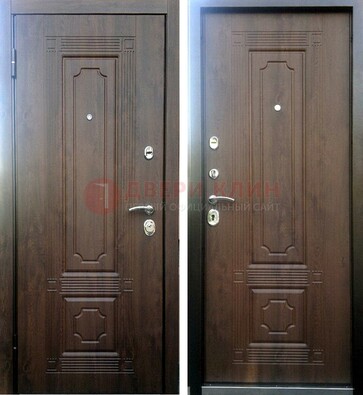Коричневая металлическая дверь с МДФ ДМ-32 на дачу в Климовске