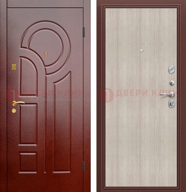 Красная металлическая дверь с МДФ панелями ДМ-368 в Климовске
