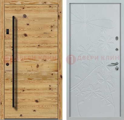 Металлическая дверь с МДФ в светлом цвете ДМ-412 в Климовске