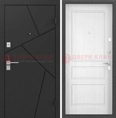Черная металлическая дверь с белой МДФ внутри ДМ-465 в Климовске