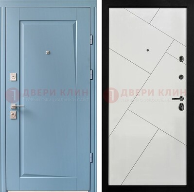 Синяя железная дверь с МДФ панелями ДМ-491 в Климовске
