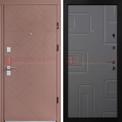 Красная стальная дверь в квартиру с МДФ хайтек ДМ-493 в Климовске
