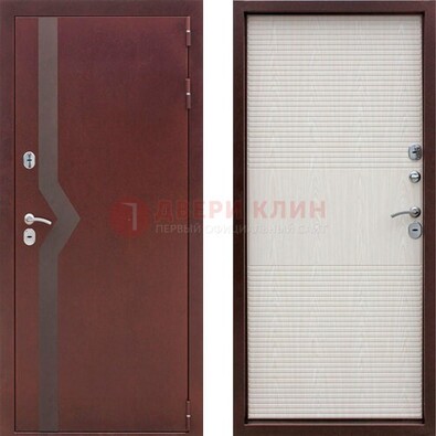 Бордовая металлическая дверь с порошковым напылением ДП-100 в Климовске