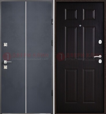 Железная дверь с порошковым покрытием и отделкой Темный орех внутри ДП-211 в Климовске