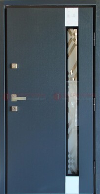 Серая стальная дверь с порошковым покрытием и стеклянной вставкой ДП-216 в Климовске