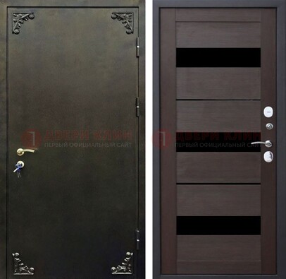 Темная входная дверь с порошковым покрытием и МДФ со стеклом ДП-236 в Климовске