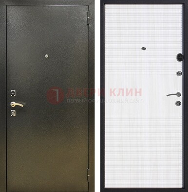 Стальная темно-серая дверь с порошковой отделкой и МДФ Белый ясень ДП-279 в Климовске