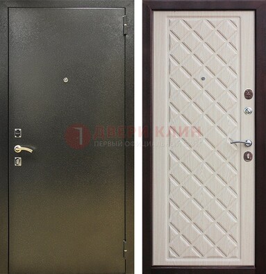 Темно-серая железная дверь с порошковым покрытием и филенчатой МДФ ДП-289 в Климовске