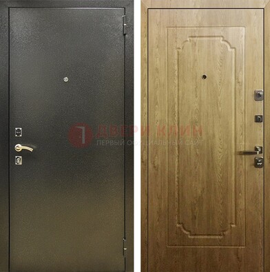 Темно-серая входная дверь с порошковым покрытием и МДФ Золотой дуб ДП-291 в Климовске