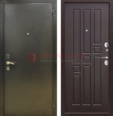 Входная темно-серая дверь с порошковым напылением и коричневой МДФ ДП-301 в Климовске