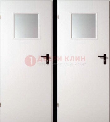 Белая железная противопожарная дверь с декоративной вставкой ДПП-6 в Климовске