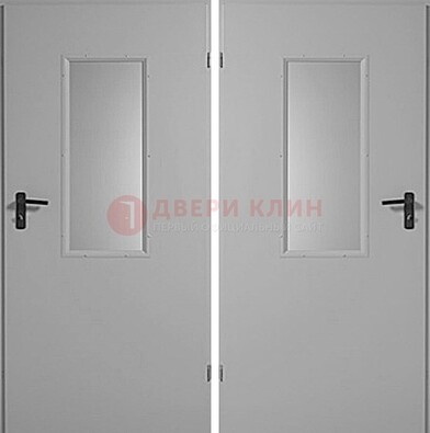 Белая металлическая противопожарная дверь с декоративной вставкой ДПП-7 в Климовске