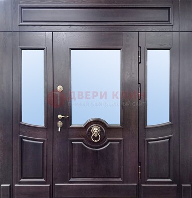 Филенчатая металлическая дверь с панелью МДФ и стеклом ДПР-102 в Климовске