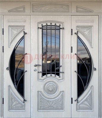Большая парадная дверь Винорит со стеклом и ковкой ДПР-108 в Климовске