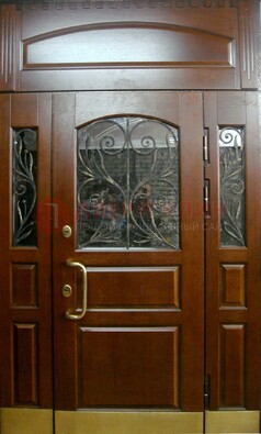 Стальная парадная дверь со вставками из стекла и ковки ДПР-30 в коттедж в Красноармейске