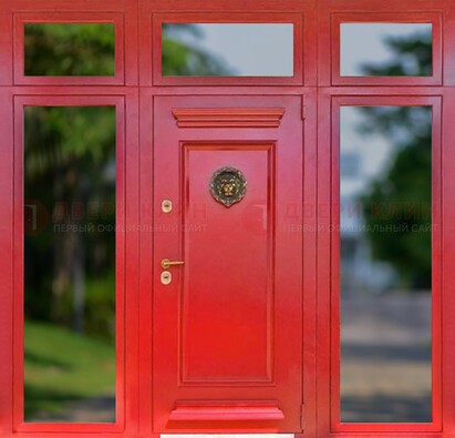 Красная парадная дверь для частного дома ДПР-88 в Климовске