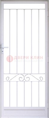 Белая стальная решетчатая дверь с волютами ДР-30 в Климовске