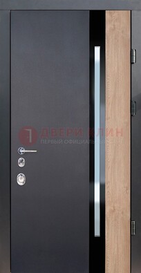 Черная металлическая дверь МДФ со стеклом ДС-14 в Климовске