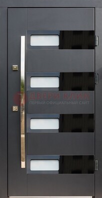 Черная стальная дверь МДФ хайтек со стеклом ДС-16 в Климовске