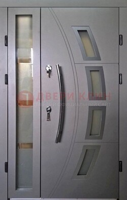 Серая железная дверь для дома со стеклом ДС-17 в Климовске