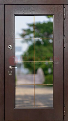 Коричневая стальная дверь со стеклом ДС-19 в Климовске