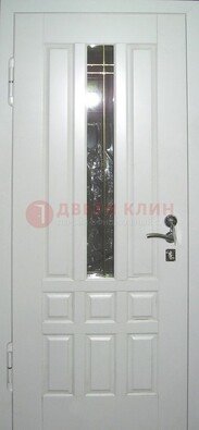 Белая металлическая дверь со стеклом ДС-1 в загородный дом в Климовске