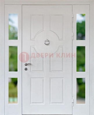 Белая стальная дверь со стеклом и фрамугами ДС-20 в Климовске